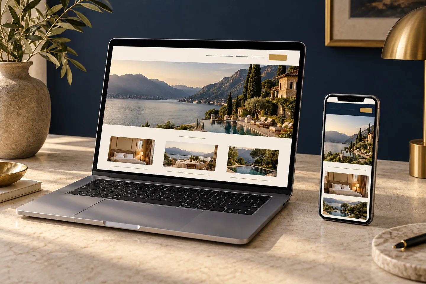Esempio illustrativo di un sito web coordinato su computer e smartphone